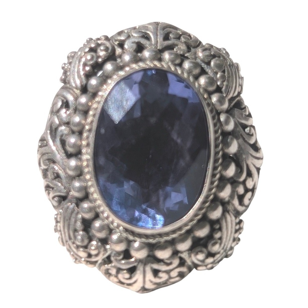 Sarda Sterling Silver Blue‎ Quartz Filigree Statement Cocktail Ring 925 Balinese